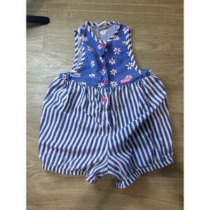Vintage OshKosh Bgosh 3T Blue Floral Striped Bubble Romper Made in USA 90s